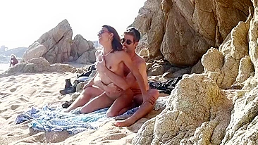 Voyeur amateur couple caught having sex at the beach by passerby