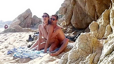 Voyeur amateur couple caught having sex at the beach by passerby