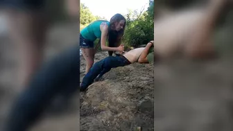 She is sucking dick by the lake