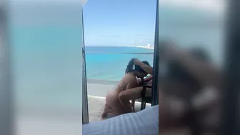 Amateur blowjob on the balcony in vacation