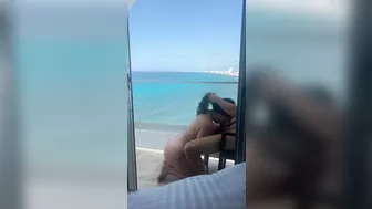 Amateur blowjob on the balcony in vacation