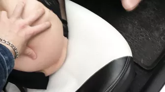 Man Lustfully Caresses Her Incredibly Sexy Legs In The Car, Craving Hot Sex