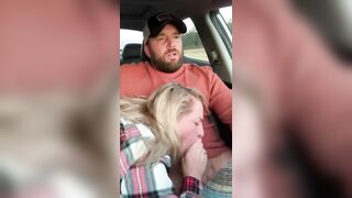 Husband receives a blowjob in car from wife while driving