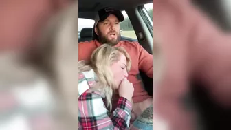 Husband receives a blowjob in car from wife while driving
