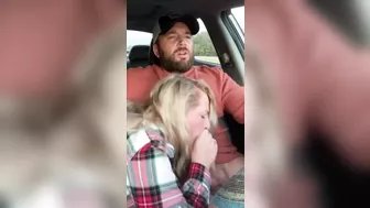 Husband receives a blowjob in car from wife while driving