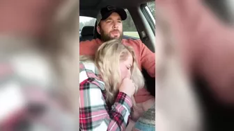 Husband receives a blowjob in car from wife while driving