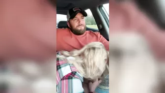 Husband receives a blowjob in car from wife while driving
