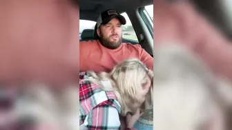 Husband receives a blowjob in car from wife while driving