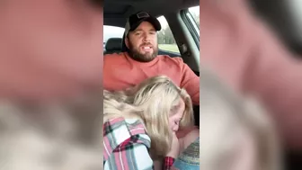 Husband receives a blowjob in car from wife while driving