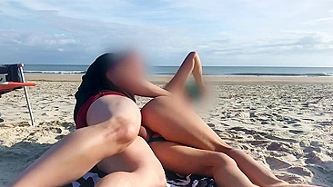 Public anal sex and insemination with wife on the beach