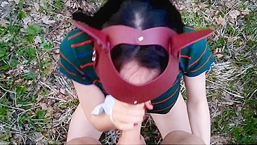 Sexy Sex In The Forest, With A Pretty Brunette In A Sexy Mask