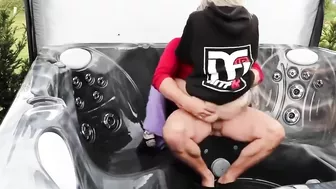 Married couple fucking outdoor in the newly arrived jacuzzi