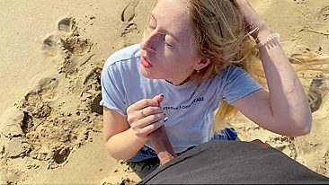Perfectly Horny Blonde Gives Unforgettable Beach Blowjob