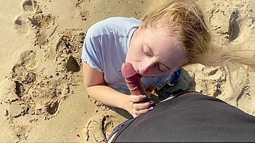 Perfectly Horny Blonde Gives Unforgettable Beach Blowjob