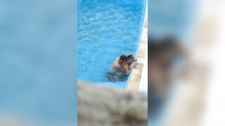 Horny couple makes sex in public swimming pool while hidden voyeur records