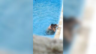 Horny couple makes sex in public swimming pool while hidden voyeur records