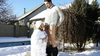 Amateur couple is doing sex outside in the snow