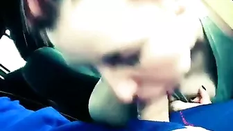 Girlfriend does quick oral sex and cum swallow in the car