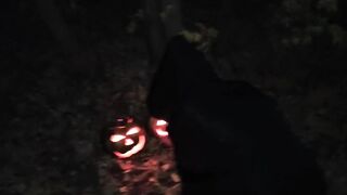 Amateur couple makes sex in the woods on the Halloween