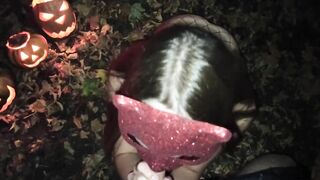 Amateur couple makes sex in the woods on the Halloween