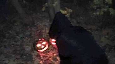 Amateur couple makes sex in the woods on the Halloween