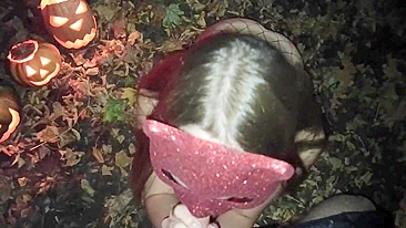 Amateur couple makes sex in the woods on the Halloween