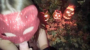 Amateur couple makes sex in the woods on the Halloween