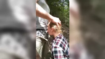 Blowjob and deepthroat with girlfriend outdoor deep in the woods
