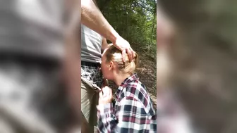 Blowjob and deepthroat with girlfriend outdoor deep in the woods
