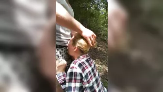 Blowjob and deepthroat with girlfriend outdoor deep in the woods