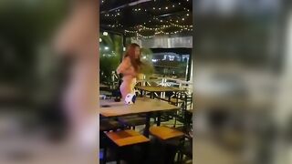 Thailand woman performer flashing pussy and ass in public bar