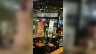 Thailand woman performer flashing pussy and ass in public bar