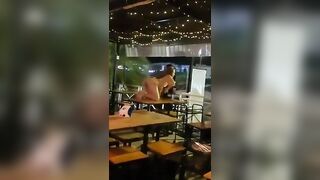 Thailand woman performer flashing pussy and ass in public bar