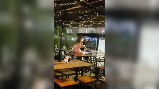 Thailand woman performer flashing pussy and ass in public bar