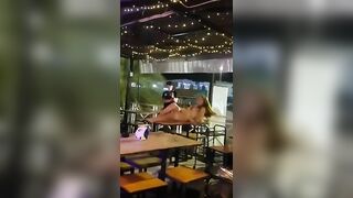 Thailand woman performer flashing pussy and ass in public bar