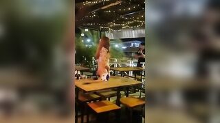 Thailand woman performer flashing pussy and ass in public bar