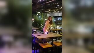 Thailand woman performer flashing pussy and ass in public bar