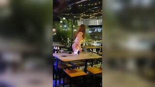 Thailand woman performer flashing pussy and ass in public bar