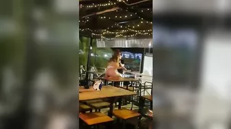 Thailand woman performer flashing pussy and ass in public bar