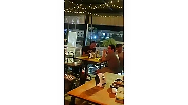 Thailand woman performer flashing pussy and ass in public bar