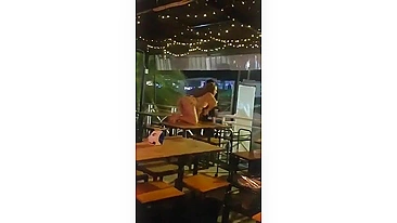 Thailand woman performer flashing pussy and ass in public bar