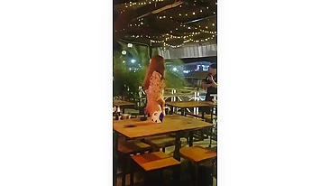 Thailand woman performer flashing pussy and ass in public bar