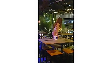 Thailand woman performer flashing pussy and ass in public bar