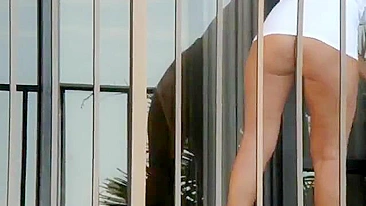 Hot naked woman on hotel balcony caught voyeur