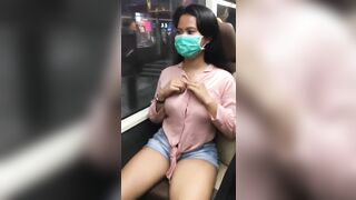 Seductive Woman Flashes Her Ravishing Breasts In Public Tram