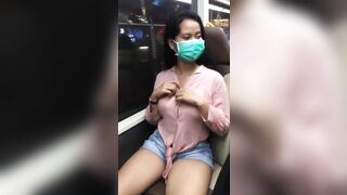 Seductive Woman Flashes Her Ravishing Breasts In Public Tram