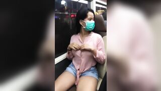 Seductive Woman Flashes Her Ravishing Breasts In Public Tram