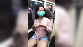 Seductive Woman Flashes Her Ravishing Breasts In Public Tram