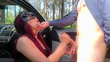 Hot Redhead Gives Mind-Blowing Blowjob And Fuck By The Car In The Woods