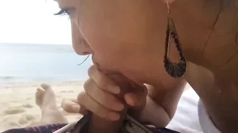 Passionate Asian Babe Blowing Her Stud At The Beach
